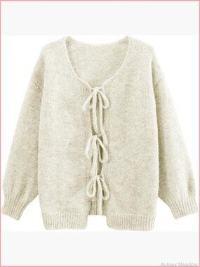Cute Oversized Cardigan Sweater for Women Y2K Bow Tie Front